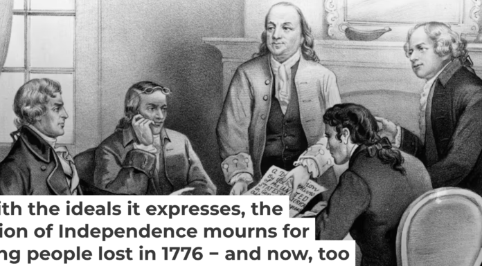 The committee assigned to draft the Declaration of Independence, from left: Thomas Jefferson, Roger Sherman, Benjamin Franklin, Robert R. Livingston and John Adams. Currier & Ives image, photo by MPI/Getty Images